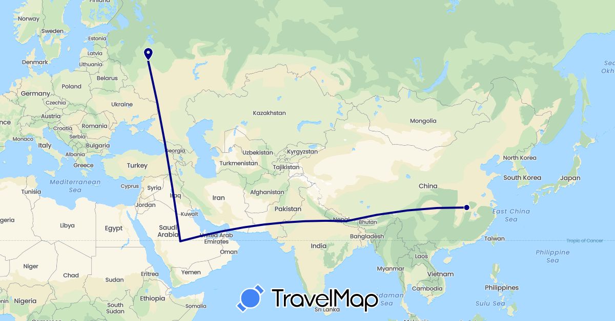 TravelMap itinerary: driving in China, Nepal, Russia, Saudi Arabia (Asia, Europe)